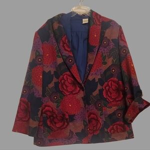 Elegant Floral Women's Blazer - Red and Purple